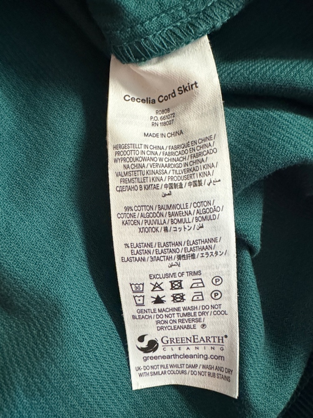 Boden-Cecelia Green Teal Button-Front Corduroy Mini Skirt.Size 6 - Picture 6 of 6